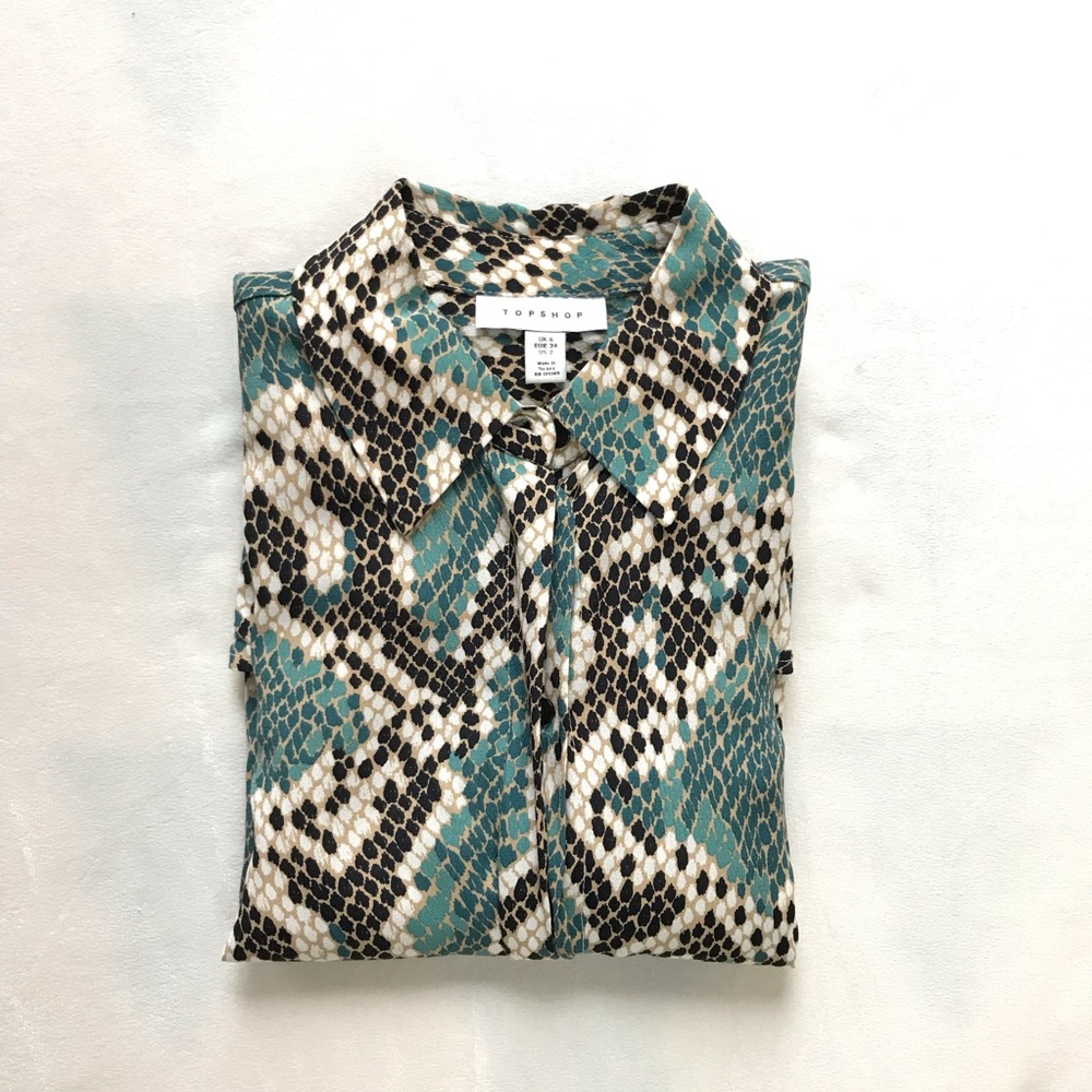Topshop Turquoise Snakeskin Print Blouse - Women’s XS/S